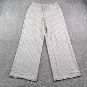 Maison d'Amelie Pants womens Large Ivory Oatmeal Linen Blend Pinstripes Pull On